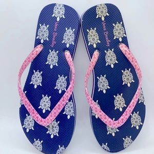 Vera Bradley Designer Sea Turtles Flip Flops 7/8 Blue Pink Pre-owned Like New!